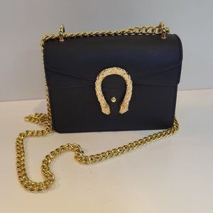 Black Faux Leather Purse w/ Chain